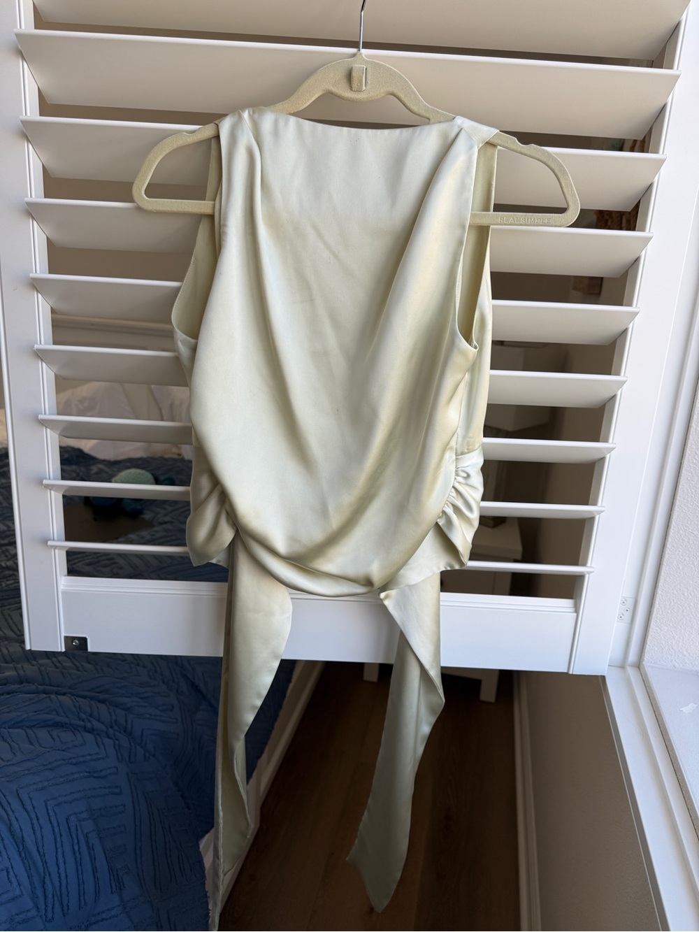 Zara Backless Satin Tie-Back Dress in Light Cream